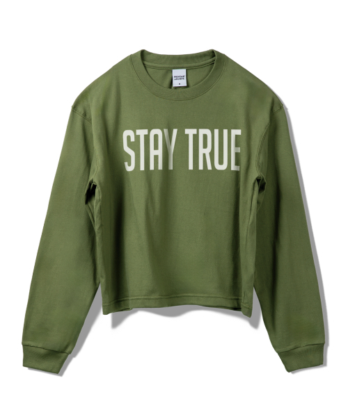 PRINOAR（プリノア）の「ステイトゥルー セミクロップ 長袖Tシャツ - グリーナリー（Tシャツ/カットソー・レディース・カーキ・SMALL/MEDIUM/LARGE）」の2枚目の写真