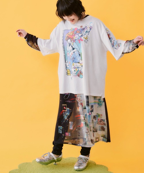 ScoLar(スカラー)の「162662:4柄展開 ロングスリーブソフトチュールワンピース(ワンピース・レディース・グリーン/ブラック/ベージュ/オフホワイト・M)」の2枚目の写真