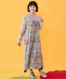 162662:4柄展開 ロングスリーブソフトチュールワンピース