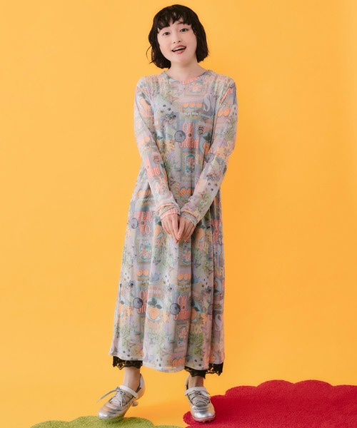 ScoLar(スカラー)の「162662:4柄展開 ロングスリーブソフトチュールワンピース(ワンピース・レディース・グリーン/ブラック/ベージュ/オフホワイト・M)」の5枚目の写真