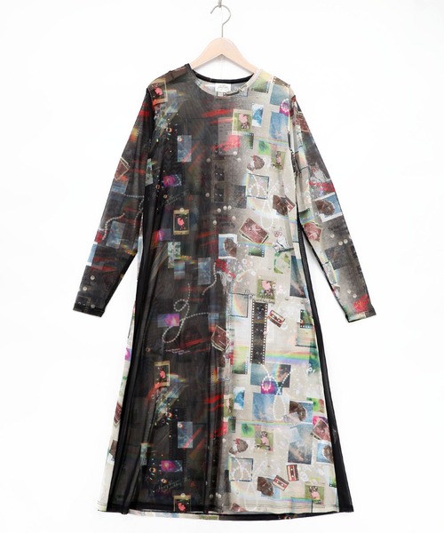 ScoLar(スカラー)の「162662:4柄展開 ロングスリーブソフトチュールワンピース(ワンピース・レディース・グリーン/ブラック/ベージュ/オフホワイト・M)」の17枚目の写真