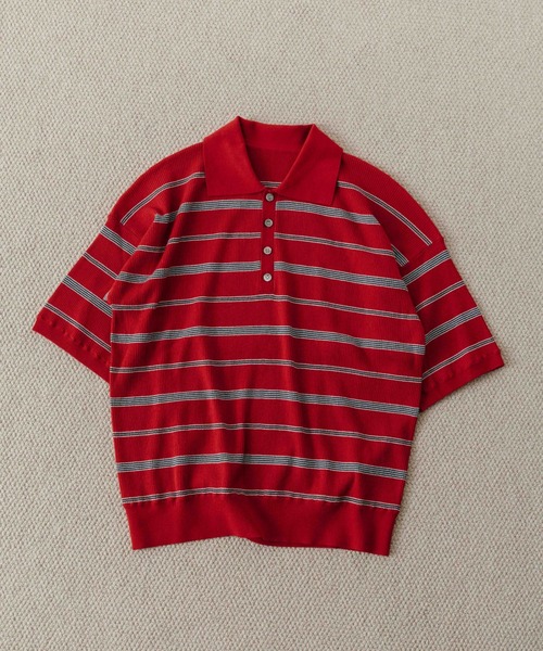CREDONA(クレドナ)の「MULCH BORDER KNIT POLO/マルチバーダーニットポロ(Tシャツ/カットソー・レディース・アイボリー/グレー/ブラウン/レッド・FREE)」の2枚目の写真