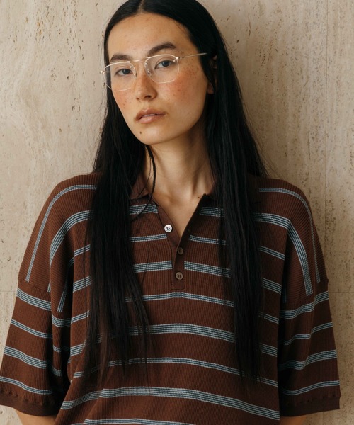 CREDONA(クレドナ)の「MULCH BORDER KNIT POLO/マルチバーダーニットポロ(Tシャツ/カットソー・レディース・アイボリー/グレー/ブラウン/レッド・FREE)」の8枚目の写真