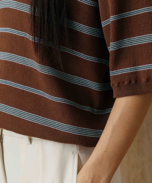 CREDONA(クレドナ)の「MULCH BORDER KNIT POLO/マルチバーダーニットポロ(Tシャツ/カットソー・レディース・アイボリー/グレー/ブラウン/レッド・FREE)」の10枚目の写真