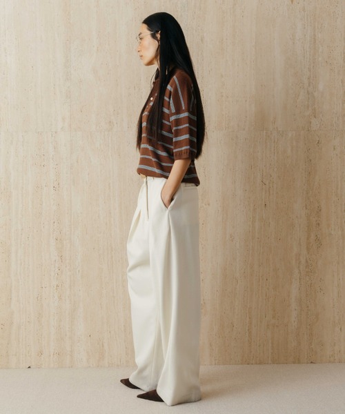 CREDONA(クレドナ)の「MULCH BORDER KNIT POLO/マルチバーダーニットポロ(Tシャツ/カットソー・レディース・アイボリー/グレー/ブラウン/レッド・FREE)」の12枚目の写真