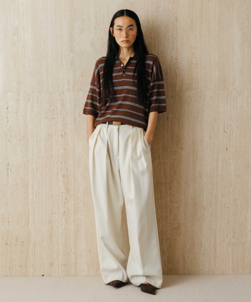 CREDONA(クレドナ)の「MULCH BORDER KNIT POLO/マルチバーダーニットポロ(Tシャツ/カットソー・レディース・アイボリー/グレー/ブラウン/レッド・FREE)」の11枚目の写真