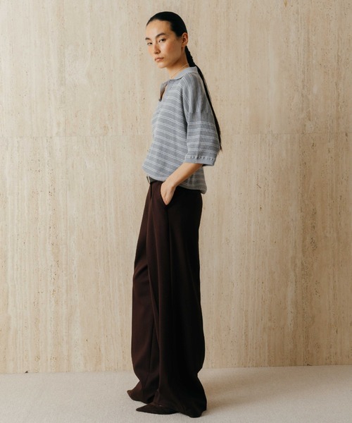 CREDONA(クレドナ)の「MULCH BORDER KNIT POLO/マルチバーダーニットポロ(Tシャツ/カットソー・レディース・アイボリー/グレー/ブラウン/レッド・FREE)」の18枚目の写真