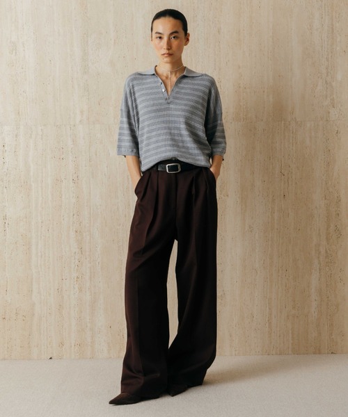 CREDONA(クレドナ)の「MULCH BORDER KNIT POLO/マルチバーダーニットポロ(Tシャツ/カットソー・レディース・アイボリー/グレー/ブラウン/レッド・FREE)」の22枚目の写真