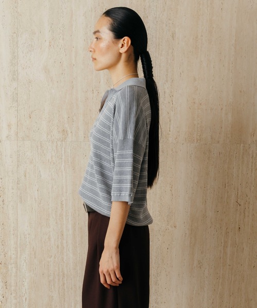 CREDONA(クレドナ)の「MULCH BORDER KNIT POLO/マルチバーダーニットポロ(Tシャツ/カットソー・レディース・アイボリー/グレー/ブラウン/レッド・FREE)」の14枚目の写真