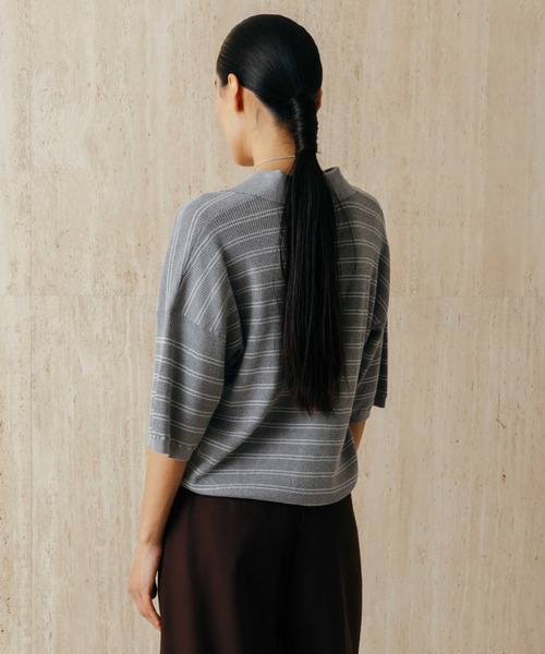 CREDONA(クレドナ)の「MULCH BORDER KNIT POLO/マルチバーダーニットポロ(Tシャツ/カットソー・レディース・アイボリー/グレー/ブラウン/レッド・FREE)」の15枚目の写真