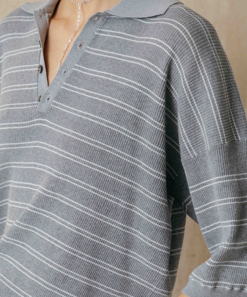 CREDONA(クレドナ)の「MULCH BORDER KNIT POLO/マルチバーダーニットポロ(Tシャツ/カットソー・レディース・アイボリー/グレー/ブラウン/レッド・FREE)」の20枚目の写真