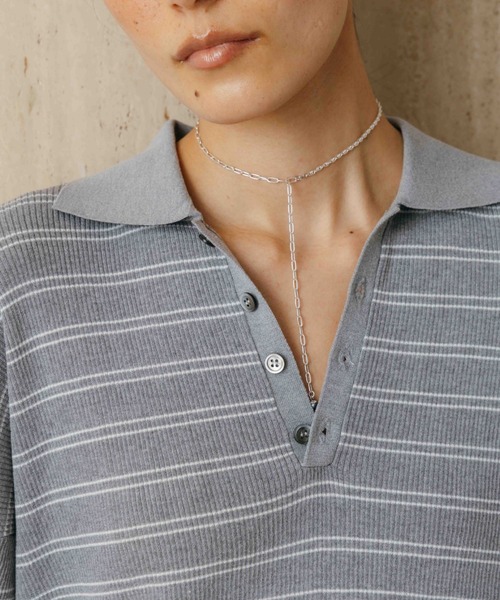 CREDONA(クレドナ)の「MULCH BORDER KNIT POLO/マルチバーダーニットポロ(Tシャツ/カットソー・レディース・アイボリー/グレー/ブラウン/レッド・FREE)」の19枚目の写真