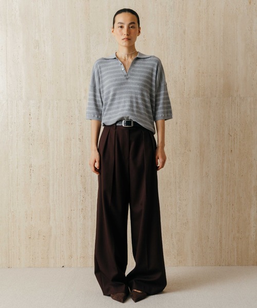 CREDONA(クレドナ)の「MULCH BORDER KNIT POLO/マルチバーダーニットポロ(Tシャツ/カットソー・レディース・アイボリー/グレー/ブラウン/レッド・FREE)」の16枚目の写真