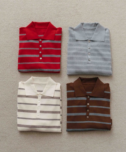 CREDONA(クレドナ)の「MULCH BORDER KNIT POLO/マルチバーダーニットポロ(Tシャツ/カットソー・レディース・アイボリー/グレー/ブラウン/レッド・FREE)」の21枚目の写真