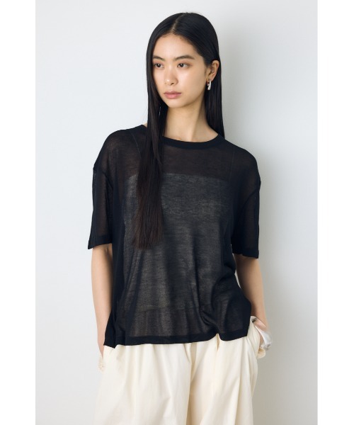 AZUL by moussy(アズールバイマウジー)の「【身長/骨格別着用画像あり】シアールーズ半袖ニット 春服 夏服 秋服 サマーニットトップス メッシュニット(ニット/セーター・レディース・ブラック/オレンジ/ブルー/グレイッシュベージュ・FREE)」の20枚目の写真