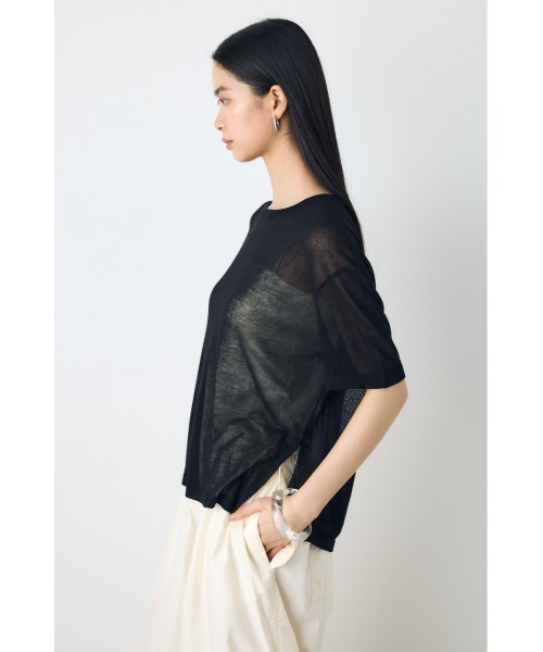 AZUL by moussy(アズールバイマウジー)の「【身長/骨格別着用画像あり】シアールーズ半袖ニット 春服 夏服 秋服 サマーニットトップス メッシュニット(ニット/セーター・レディース・ブラック/オレンジ/ブルー/グレイッシュベージュ・FREE)」の22枚目の写真