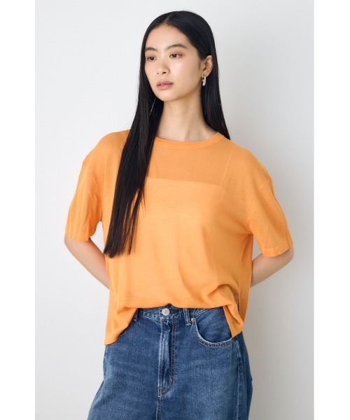 AZUL by moussy(アズールバイマウジー)の「【身長/骨格別着用画像あり】シアールーズ半袖ニット 春服 夏服 秋服 サマーニットトップス メッシュニット(ニット/セーター・レディース・ブラック/オレンジ/ブルー/グレイッシュベージュ・FREE)」の12枚目の写真