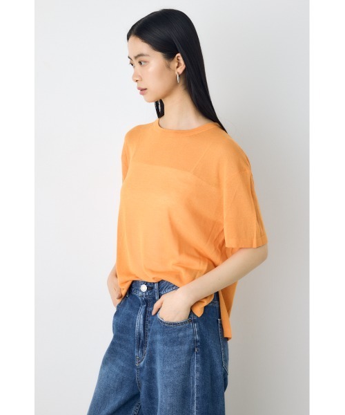 AZUL by moussy(アズールバイマウジー)の「【身長/骨格別着用画像あり】シアールーズ半袖ニット 春服 夏服 秋服 サマーニットトップス メッシュニット(ニット/セーター・レディース・ブラック/オレンジ/ブルー/グレイッシュベージュ・FREE)」の13枚目の写真
