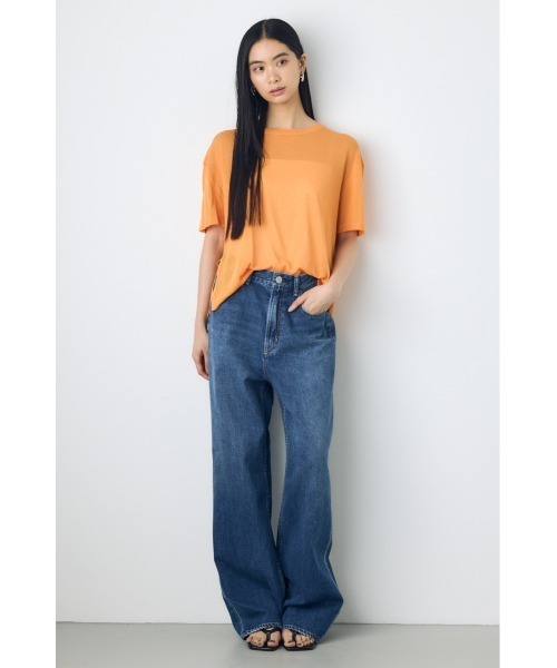 AZUL by moussy(アズールバイマウジー)の「【身長/骨格別着用画像あり】シアールーズ半袖ニット 春服 夏服 秋服 サマーニットトップス メッシュニット(ニット/セーター・レディース・ブラック/オレンジ/ブルー/グレイッシュベージュ・FREE)」の15枚目の写真