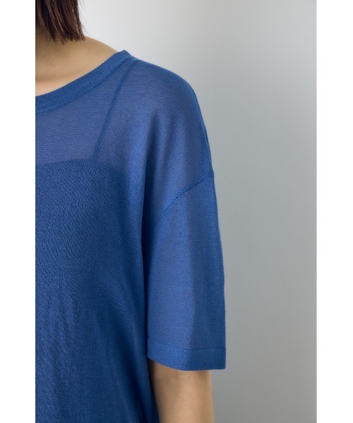 AZUL by moussy(アズールバイマウジー)の「【身長/骨格別着用画像あり】シアールーズ半袖ニット 春服 夏服 秋服 サマーニットトップス メッシュニット(ニット/セーター・レディース・ブラック/オレンジ/ブルー/グレイッシュベージュ・FREE)」の9枚目の写真