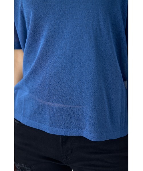 AZUL by moussy(アズールバイマウジー)の「【身長/骨格別着用画像あり】シアールーズ半袖ニット 春服 夏服 秋服 サマーニットトップス メッシュニット(ニット/セーター・レディース・ブラック/オレンジ/ブルー/グレイッシュベージュ・FREE)」の10枚目の写真