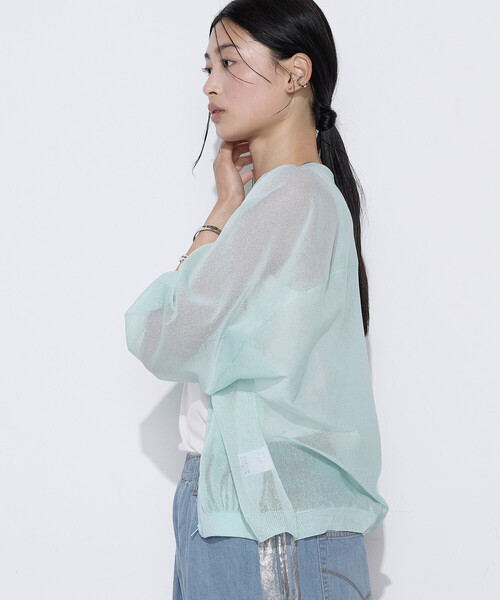 K.T KIYOKO TAKASE(キヨコタカセ)の「天竺編み シアージップアップニット(カーディガン/ボレロ・レディース・ネイビー/ミント・FREE)」の16枚目の写真