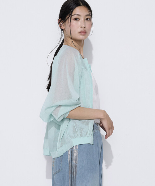K.T KIYOKO TAKASE(キヨコタカセ)の「天竺編み シアージップアップニット(カーディガン/ボレロ・レディース・ネイビー/ミント・FREE)」の18枚目の写真