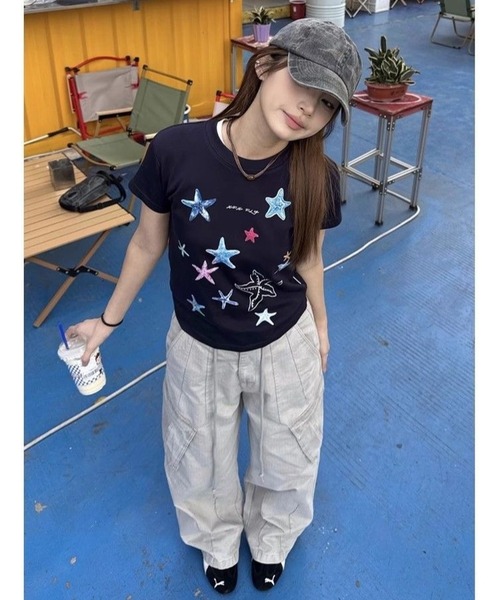 inst.ALL(インストール)の「オーシャンポップグラフィックTシャツ(Tシャツ/カットソー・レディース・ホワイト/ネイビー・M)」の10枚目の写真