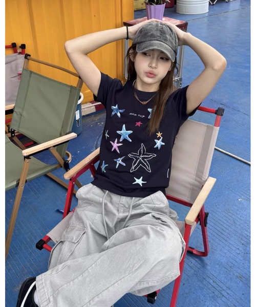 inst.ALL(インストール)の「オーシャンポップグラフィックTシャツ(Tシャツ/カットソー・レディース・ホワイト/ネイビー・M)」の12枚目の写真
