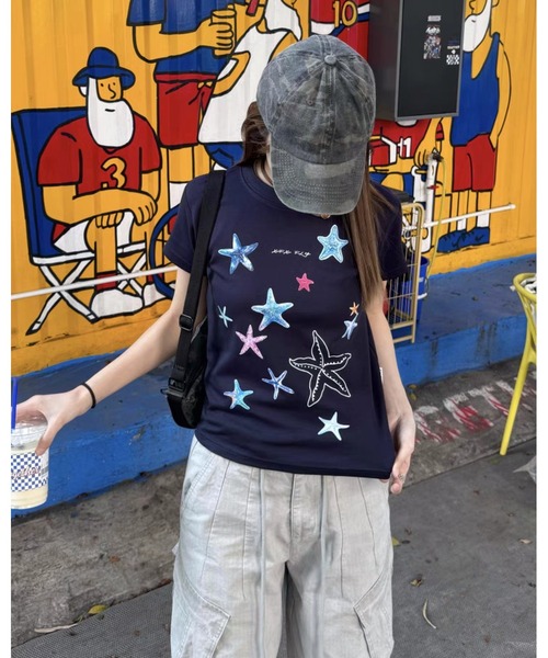 inst.ALL(インストール)の「オーシャンポップグラフィックTシャツ(Tシャツ/カットソー・レディース・ホワイト/ネイビー・M)」の13枚目の写真
