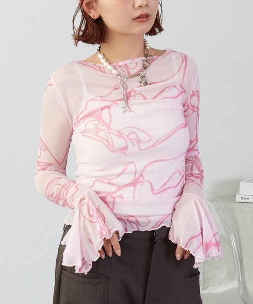 merrylatte(メリーラテ)の「リブバルーンシースルートップス【TUNE】(Tシャツ/カットソー・レディース・ピンク・FREE)」の10枚目の写真