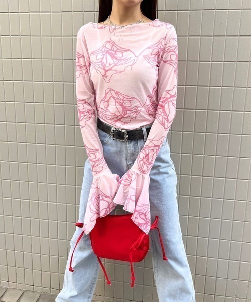 merrylatte(メリーラテ)の「リブバルーンシースルートップス【TUNE】(Tシャツ/カットソー・レディース・ピンク・FREE)」の7枚目の写真