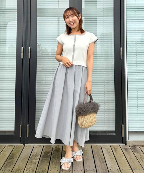 couture brooch(クチュールブローチ)の「【洗濯機可】バイカラー ニットドッキング ワンピース(ワンピース・レディース・ブラック系4/ホワイト系5/ピンク系その他・42/38/36/40)」の11枚目の写真