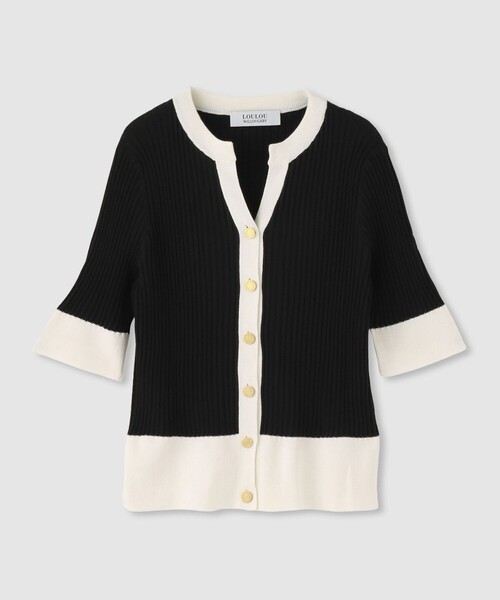 LOULOU WILLOUGHBY(ルルウィルビー)の「◇バイカラーキーネック5分袖カーディガン(カーディガン/ボレロ・レディース・ブラック/オフホワイト・2)」の20枚目の写真