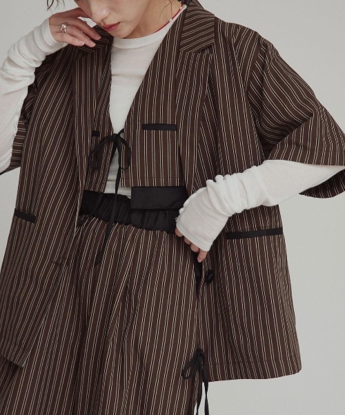 W:Huku(フーク)の「【W:Huku / ブロードストライプ】シングル シャツ ジャケット / Broad Stripe Single-Breasted Shirt Jacket(テーラードジャケット・レディース・ブルー/ブラウン/ブラック・FREE)」の2枚目の写真