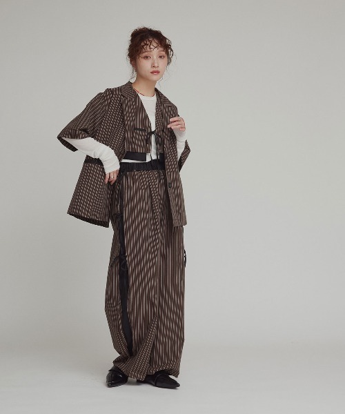 W:Huku(フーク)の「【W:Huku / ブロードストライプ】シングル シャツ ジャケット / Broad Stripe Single-Breasted Shirt Jacket(テーラードジャケット・レディース・ブルー/ブラウン/ブラック・FREE)」の4枚目の写真