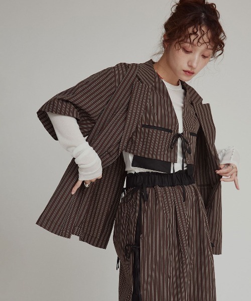 W:Huku(フーク)の「【W:Huku / ブロードストライプ】シングル シャツ ジャケット / Broad Stripe Single-Breasted Shirt Jacket(テーラードジャケット・レディース・ブルー/ブラウン/ブラック・FREE)」の12枚目の写真
