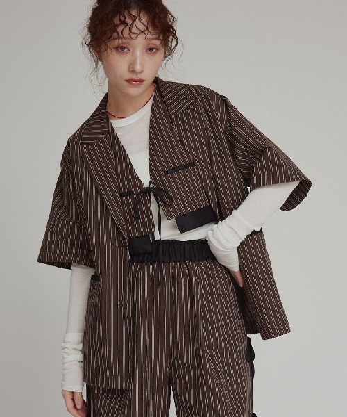 W:Huku(フーク)の「【W:Huku / ブロードストライプ】シングル シャツ ジャケット / Broad Stripe Single-Breasted Shirt Jacket(テーラードジャケット・レディース・ブルー/ブラウン/ブラック・FREE)」の13枚目の写真