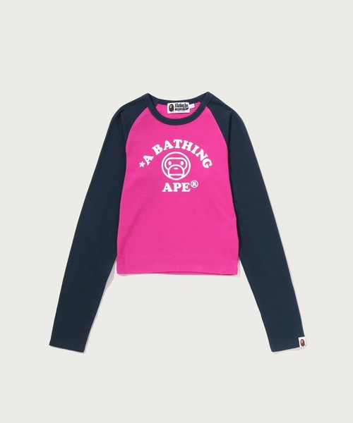 A BATHING APE（アベイシングエイプ）の「BABY MILO RAGLAN CROPPED LS TEE（Tシャツ/カットソー・レディース・ブラウン/ネイビー・SMALL/MEDIUM/LARGE）」の2枚目の写真