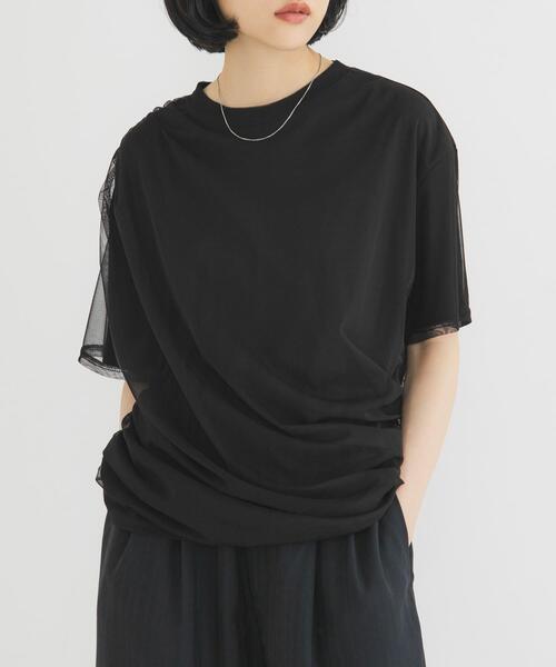 KBF（ケイビーエフ）の「シアーレイヤードTEE（Tシャツ/カットソー・レディース・オフホワイト/アイボリー/ブラック・ONE）」の3枚目の写真