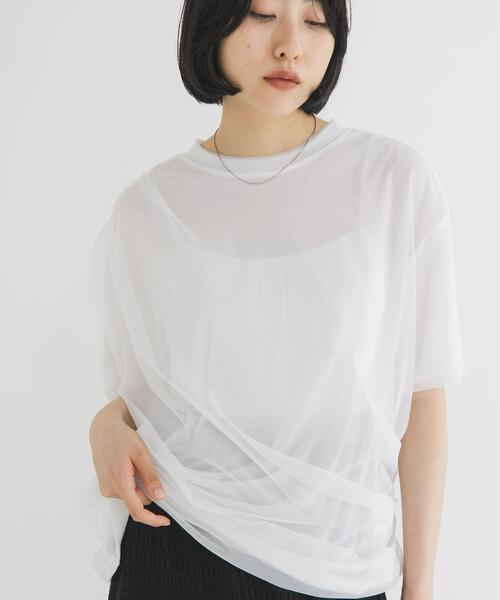 KBF（ケイビーエフ）の「シアーレイヤードTEE（Tシャツ/カットソー・レディース・オフホワイト/アイボリー/ブラック・ONE）」の4枚目の写真