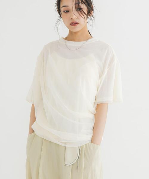KBF（ケイビーエフ）の「シアーレイヤードTEE（Tシャツ/カットソー・レディース・オフホワイト/アイボリー/ブラック・ONE）」の14枚目の写真