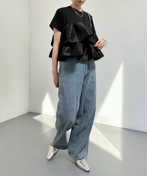 THE SOIS（ソア）の「シャイニーフリルTシャツ（Tシャツ/カットソー・レディース・ブラウン/ブラック/オフホワイト・FREE）」の17枚目の写真