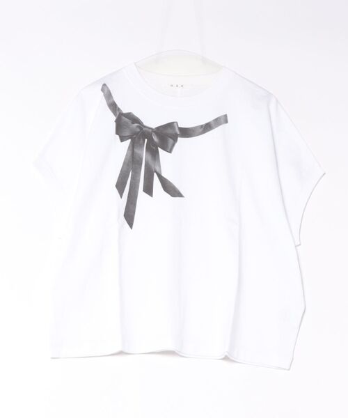 H.A.K(ハク)の「スワイー天竺レザーリボンモチーフプリントドルマンTシャツ(Tシャツ/カットソー・レディース・ホワイト/杢グレー/ブラック・FREE)」の6枚目の写真