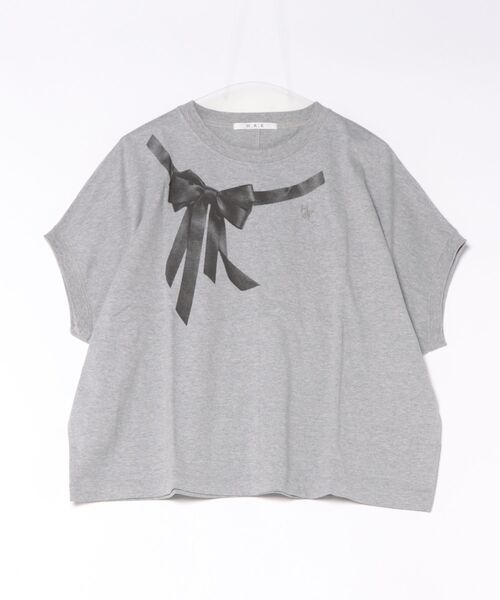 H.A.K(ハク)の「スワイー天竺レザーリボンモチーフプリントドルマンTシャツ(Tシャツ/カットソー・レディース・ホワイト/杢グレー/ブラック・FREE)」の7枚目の写真