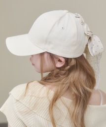 Rmine（アールマイン）の「シフォン レースアップ ドット リボン キャップ（キャップ）」