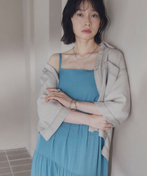 Doux archives（ドゥアルシーヴ）の「アシメティアードキャミワンピ（ワンピース・レディース・ブルー/ベージュ・38）」の9枚目の写真