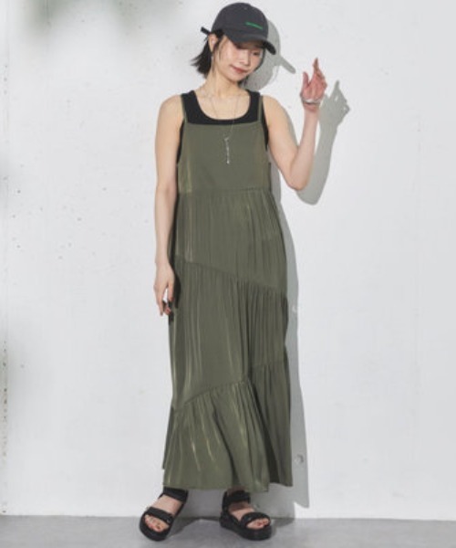 Doux archives（ドゥアルシーヴ）の「アシメティアードキャミワンピ（ワンピース・レディース・ブルー/ベージュ・38）」の19枚目の写真