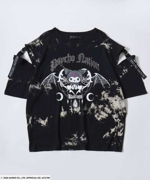 sanrio（サンリオ）の「クロミ 肩開き リボンストラップ ビッグTシャツ / ラインストーンロゴ オーバーサイズ ユニセックス（Tシャツ/カットソー・レディース・ホワイト/ブラック/ブラック系その他・44）」の3枚目の写真