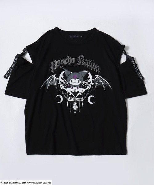 sanrio（サンリオ）の「クロミ 肩開き リボンストラップ ビッグTシャツ / ラインストーンロゴ オーバーサイズ ユニセックス（Tシャツ/カットソー・レディース・ホワイト/ブラック/ブラック系その他・44）」の6枚目の写真